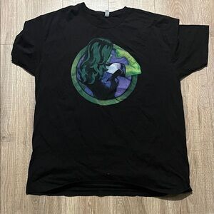 Next Level Apparel Black Tee with Green and Purple Graphic She-Hulk Marvel 2X